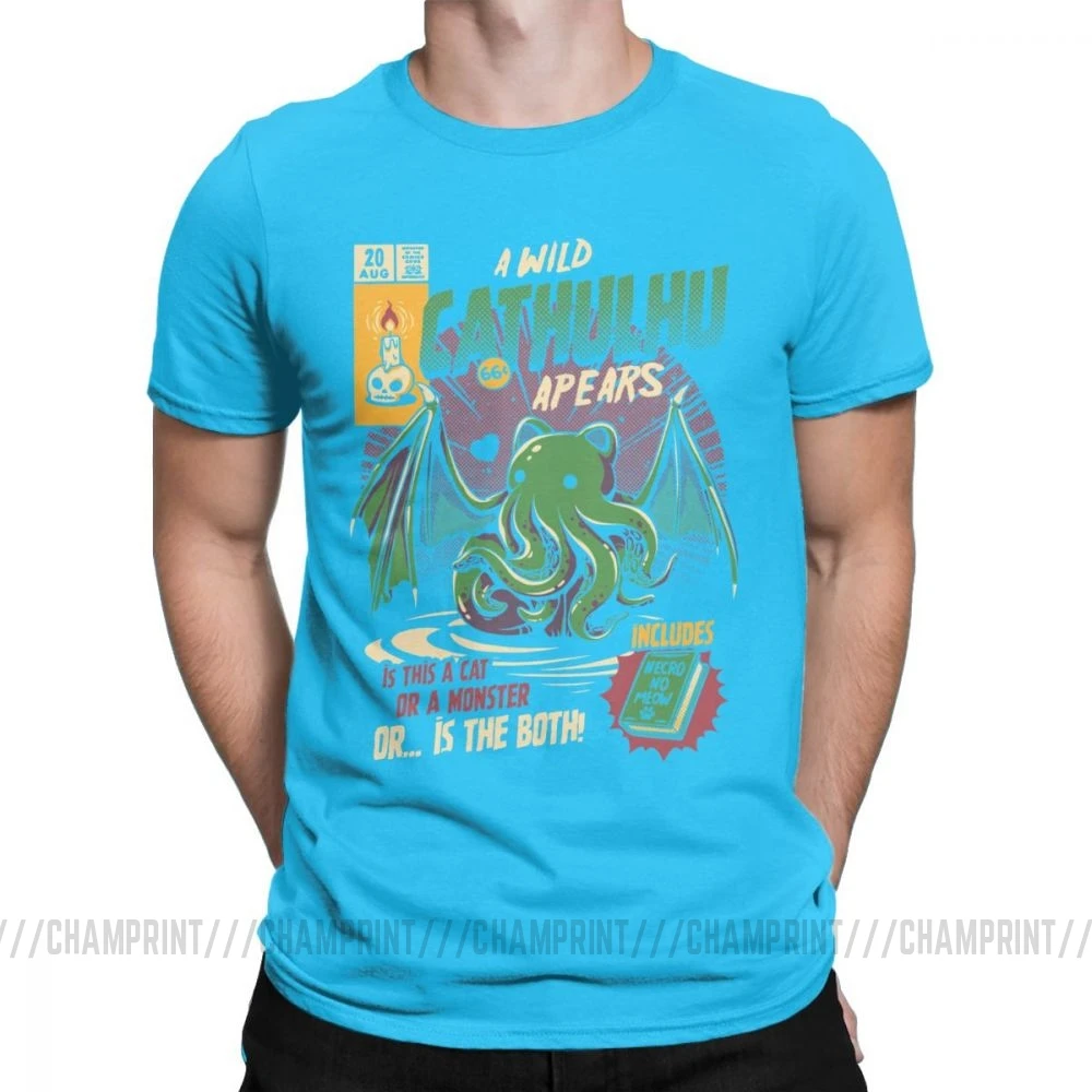 A Wild Cthulhu, футболки для мужчин, чистый хлопок, Повседневная футболка, кот, монстр, череп, Мультяшные топы, Милые Забавные футболки, Новое поступление - Цвет: Королевский синий