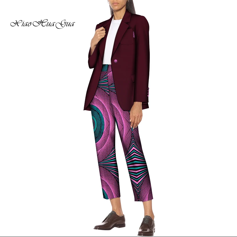 2 Pieces African Clothes for Women African Pants Set Blazer Coat and Print Pants Women African Clothing Suits Plus Size WY8476