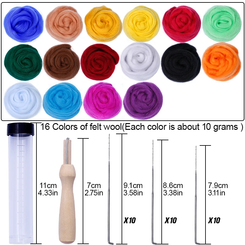 KAOBUY 16 Colors DIY Wool Felt Kit Fiber With Needle Felting Handcraft Toys Making For Beginners | Дом и сад