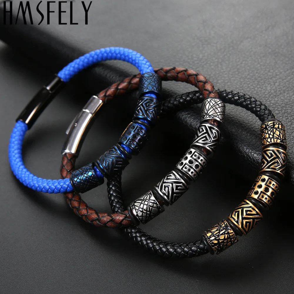 HMSFELY мужской роскошный кожаный титановый браслет из нержавеющей стали синие