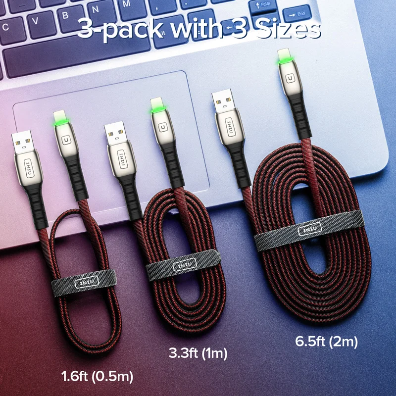 INIU 2 м 3 а светодиодный USB кабель зарядное устройство для iPhone 11 Pro XS MAX XR X 8 7 6S 6 Plus 5 5S шнур для быстрой зарядки мобильного телефона