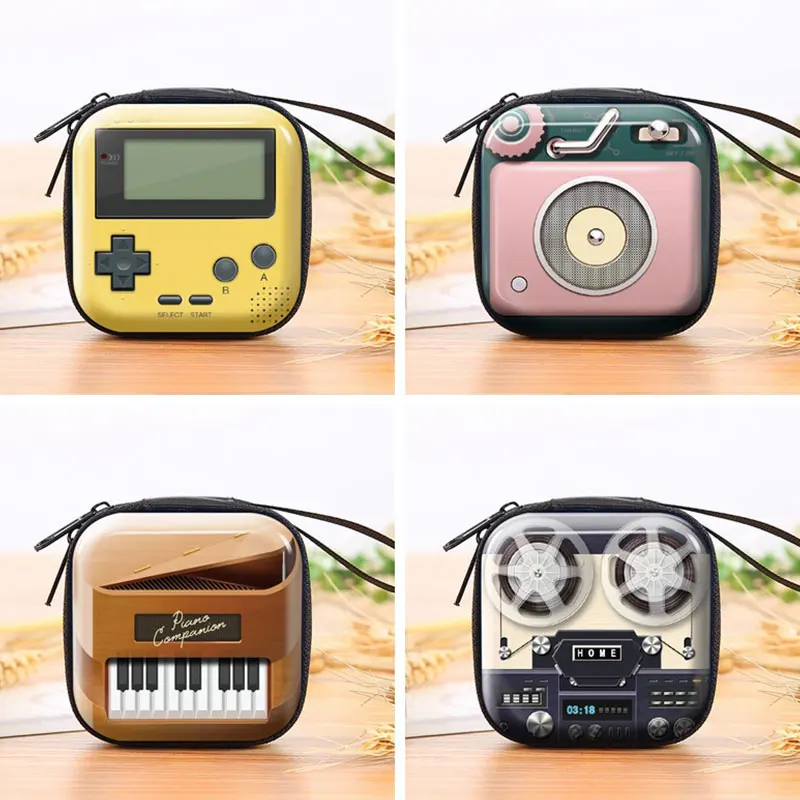 

New Creative Tinplate Coin Purse Earphone Storage Bag Women Retro Record Tape Key Case Unisex Coin Purse Record Tape Pattern