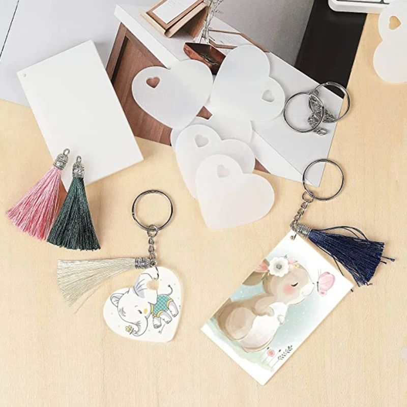 

Acrylic Keychain Blank Acrylic Transparent Ornament Pendants and Rectangle Keychain Tassels Jump Rings Set for DIY Craft