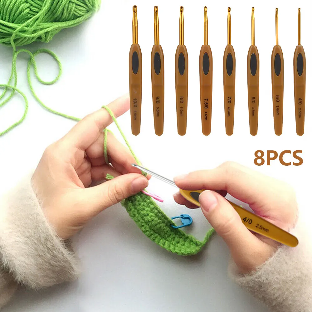8 шт Soft Touch вязальные крючки 2 5-6 мм эргономичный Алюминий Вязание иглы мульти