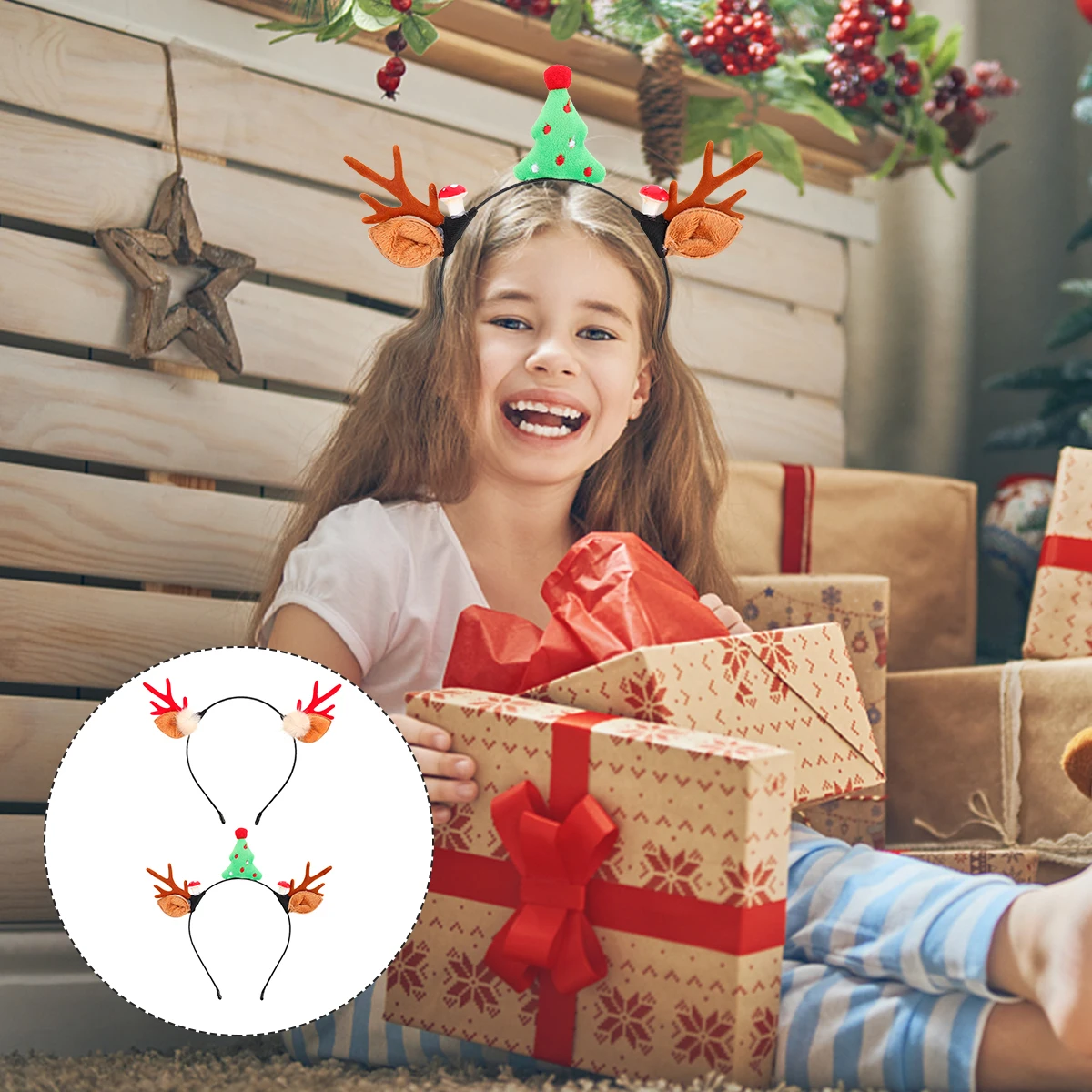 

2pcs Christmas Headdress Antler and Pine Tree Hair Hoops Hairpins Headbands