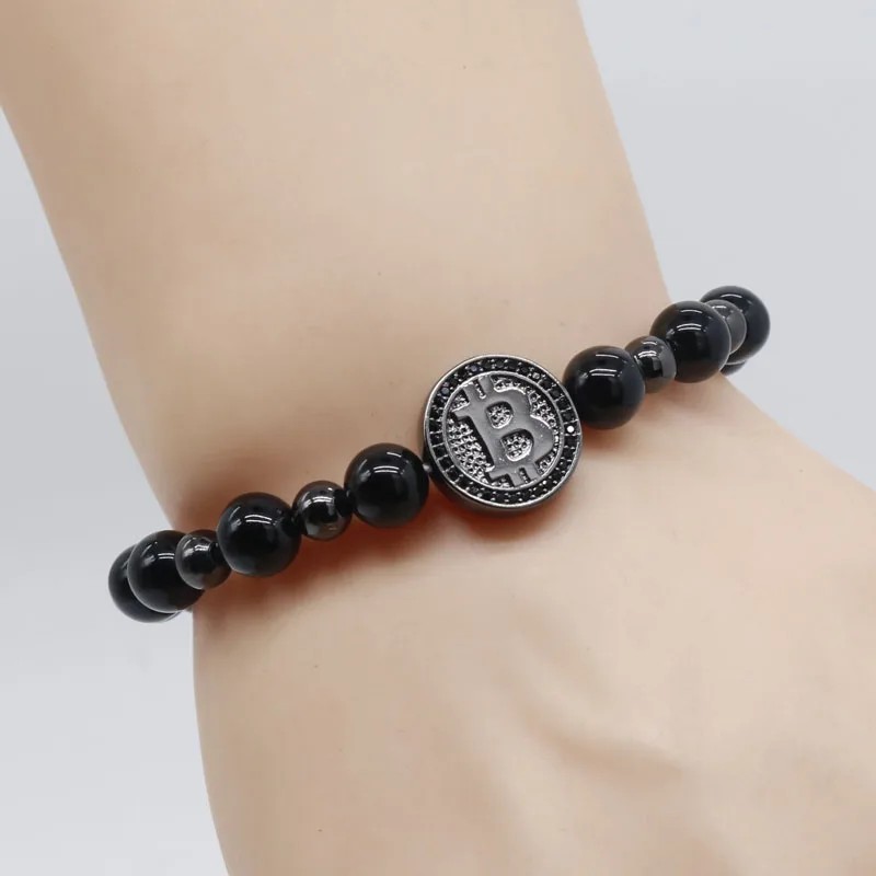 2019 черный роскошный браслет с биткоином мужские черные Ониксовые браслеты