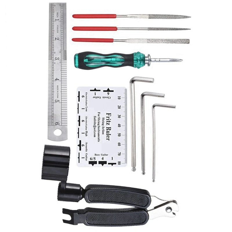 

New 10-Piece Guitar Kit File Wrench String Pitch Ruler String Cutter Suitable for Ukulele Bass Mandolin Banjo Yamaha Guitar