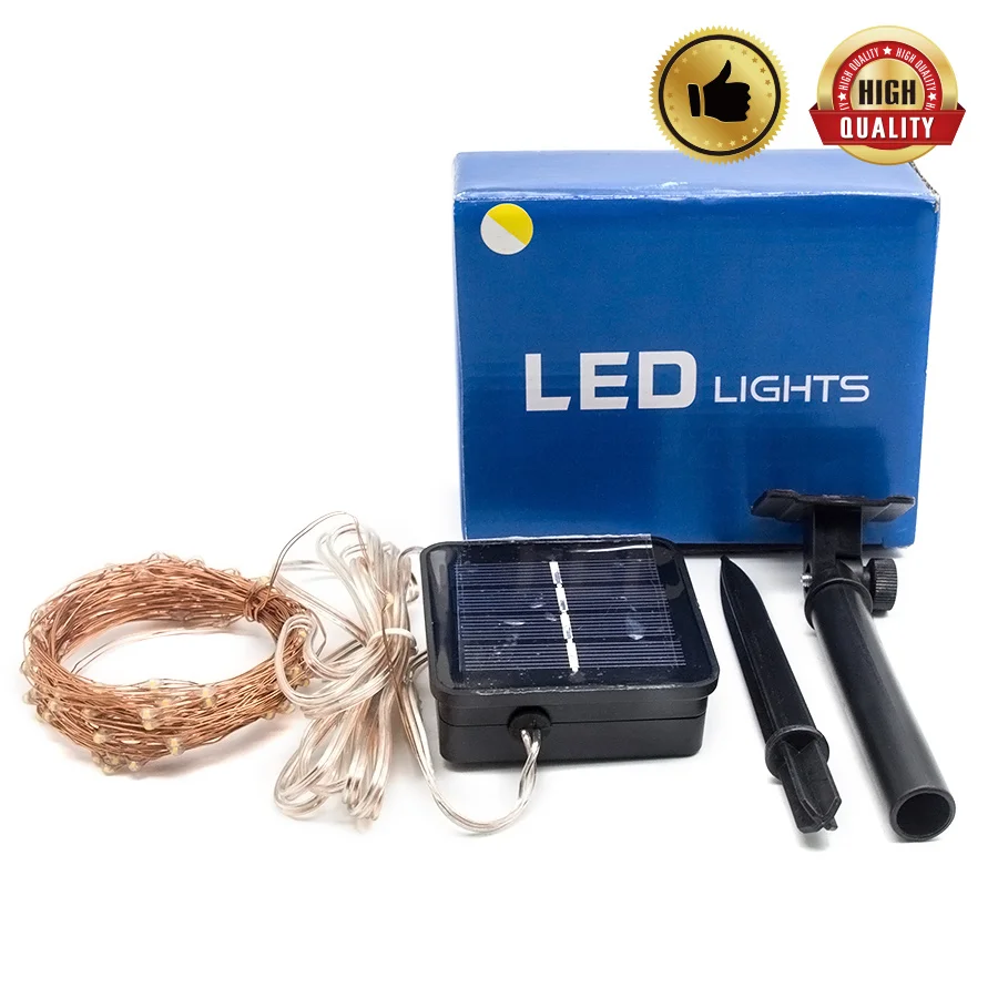 Солнечный свет 10 м 100LED Звездный мигающий Водонепроницаемый светодиодный медный