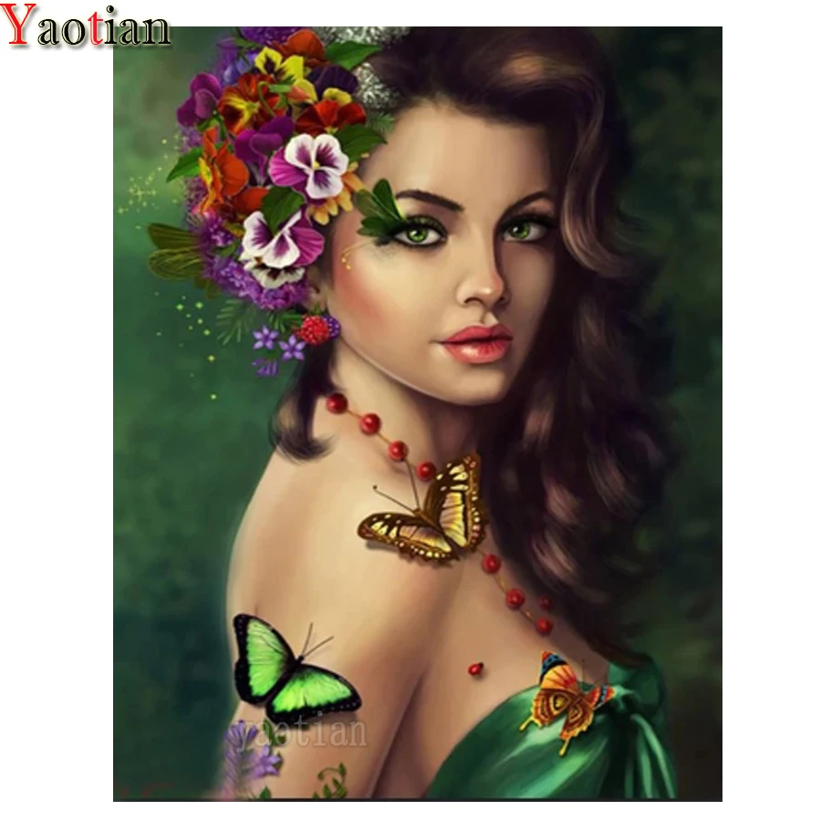 5D алмазная живопись полная выкладка фэнтезийная женщина бабочка цветок картина