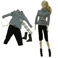 fashion stripe shirt crop pants boots glasses 11 5 doll outfit for barbie clothes costume 16 bjd dolls accessory kids toy gift