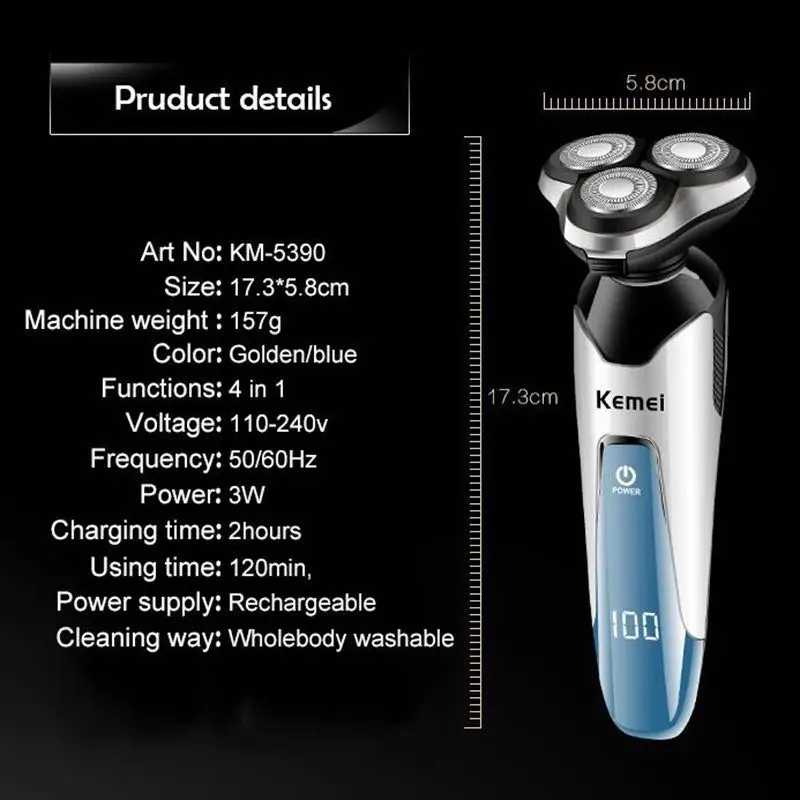 Бритва Kemei 3D электробритва для мужчин машинка бритья триммер носа аккумуляторная