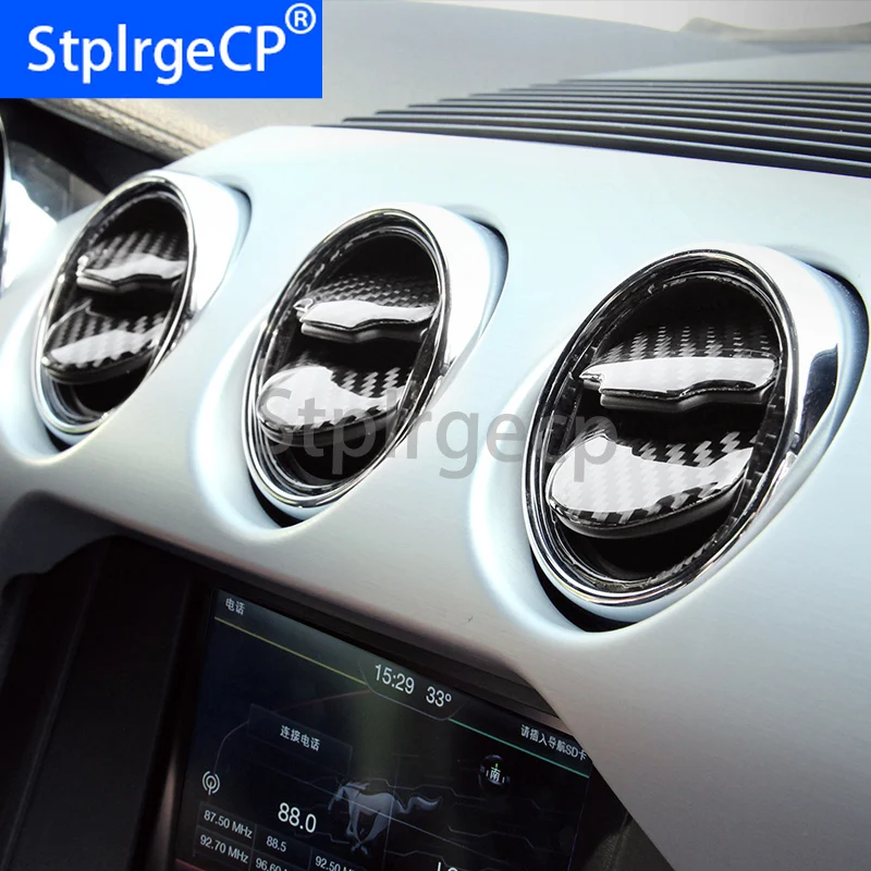 

100% Real Carbon Fiber Car Interior Central Air Conditioner Outlet Decorative Cover Sticker For Ford Mustang 2015 2016 2017 18