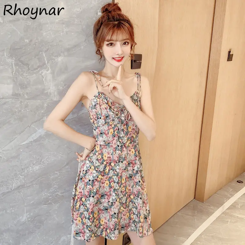 

Sleeveless Dress Women Casual Printing Mini Tender Ladies Holiday Spaghetti Strap Clothes Ins Ulzzang Chic Vintage Design Newest