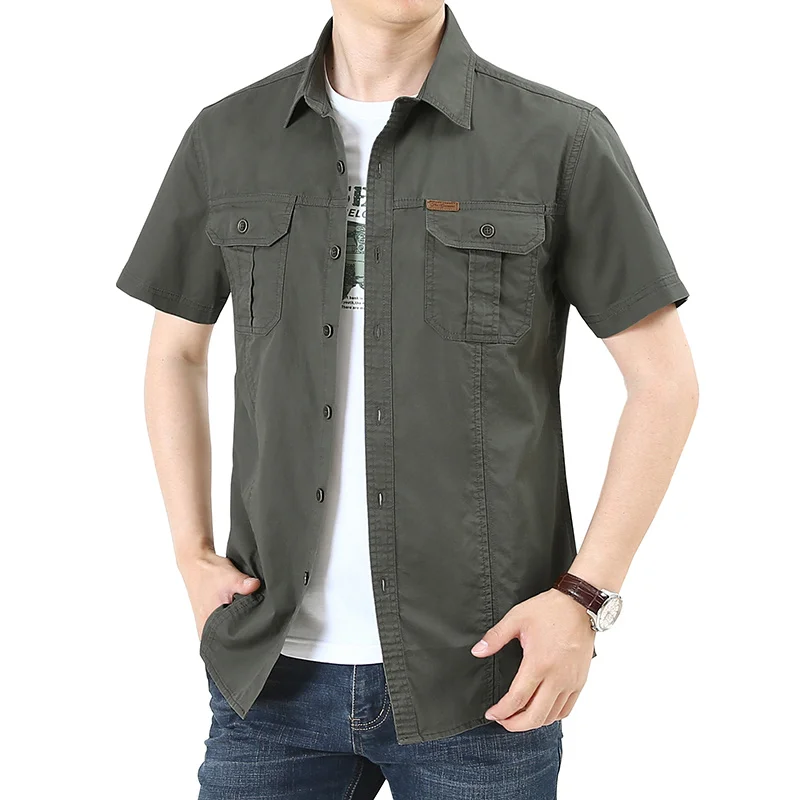 mens cotton shirts short sleeve casual custom work out shirts