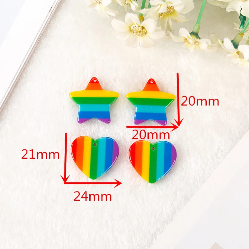 10 шт./лот подвески из смолы с радужной задней стороной красочные полосатые звезды