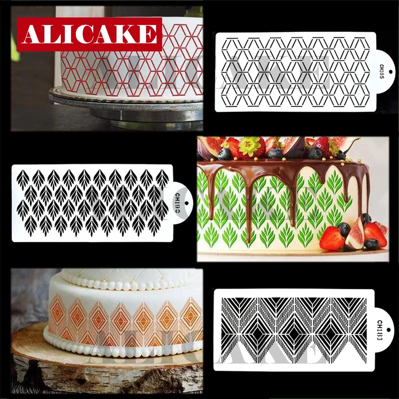 

Geometric Cake Decoration Stencils Cookie Painting Templates Printing Hollow Lace Molds Baking Fondant Impression for Wedding