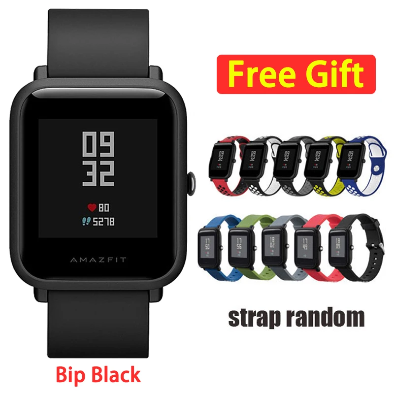 Black add strap Глобальная версия Xiaomi Huami Amazfit Bip Смарт часы сердечного ритма мониторы gps Gloness Smartwatch 45 дней в режиме ожидания для телефона MI8 IOS - Цвет: Black add strap