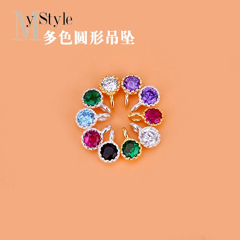 Japanese accessories 925 Sterling Silver Mini inlaid zircon Round Pendant, hand-made DIY material bracelet pendant