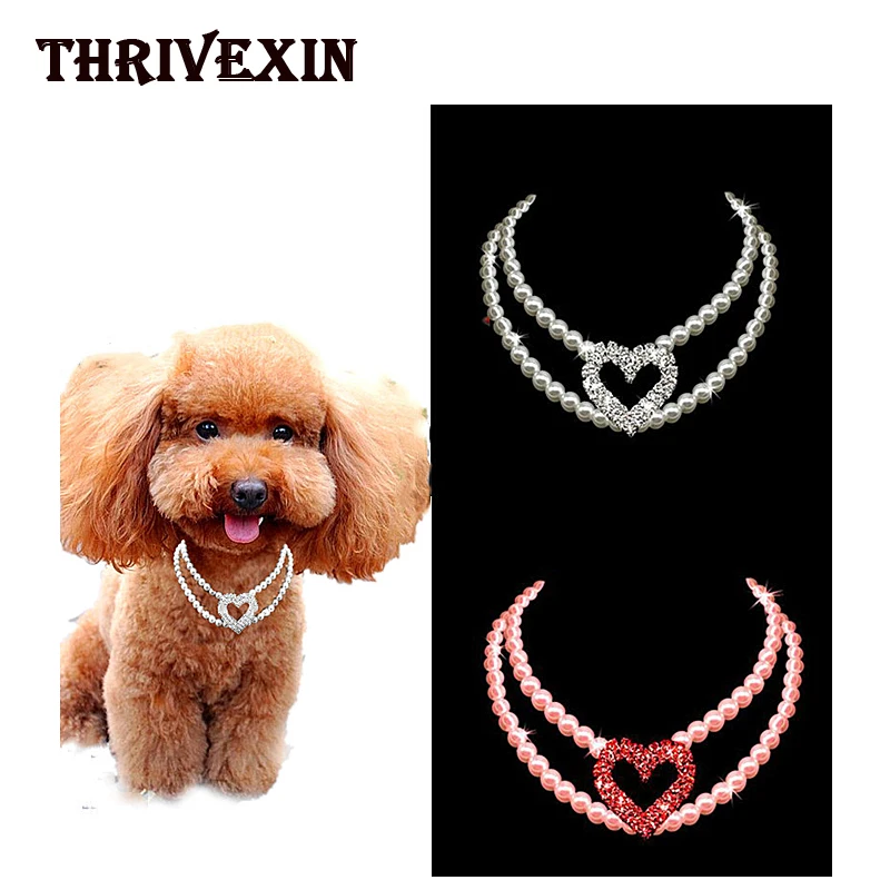 

Dog Necklace Collar Rhinestone heart-shaped pearl jewelry Cat Lightweight Hanging Pet Products for Puppy Chihuahua Small Animal