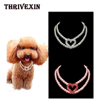dog necklace collar rhinestone heart shaped pearl jewelry cat lightweight hanging pet products for puppy chihuahua small animal