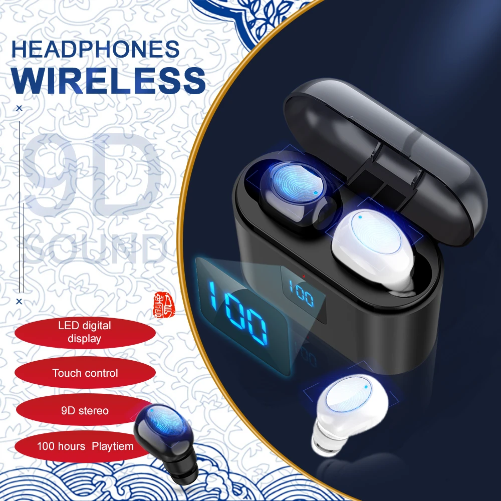 

Touch Bluetooth 5.0 Earbuds Small TWS Wireless Earphones 8D Stereo Sports Headsets 3600mAh Charging Case LED Display