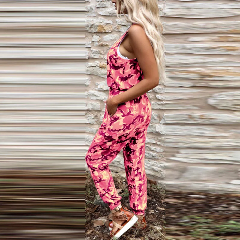

2021 Summer Casual Women Jumpsuits Elegant O-Neck Sleeveless Strappy Overalls Romper Ladies Fashion Pocket Playsuits Streetwear