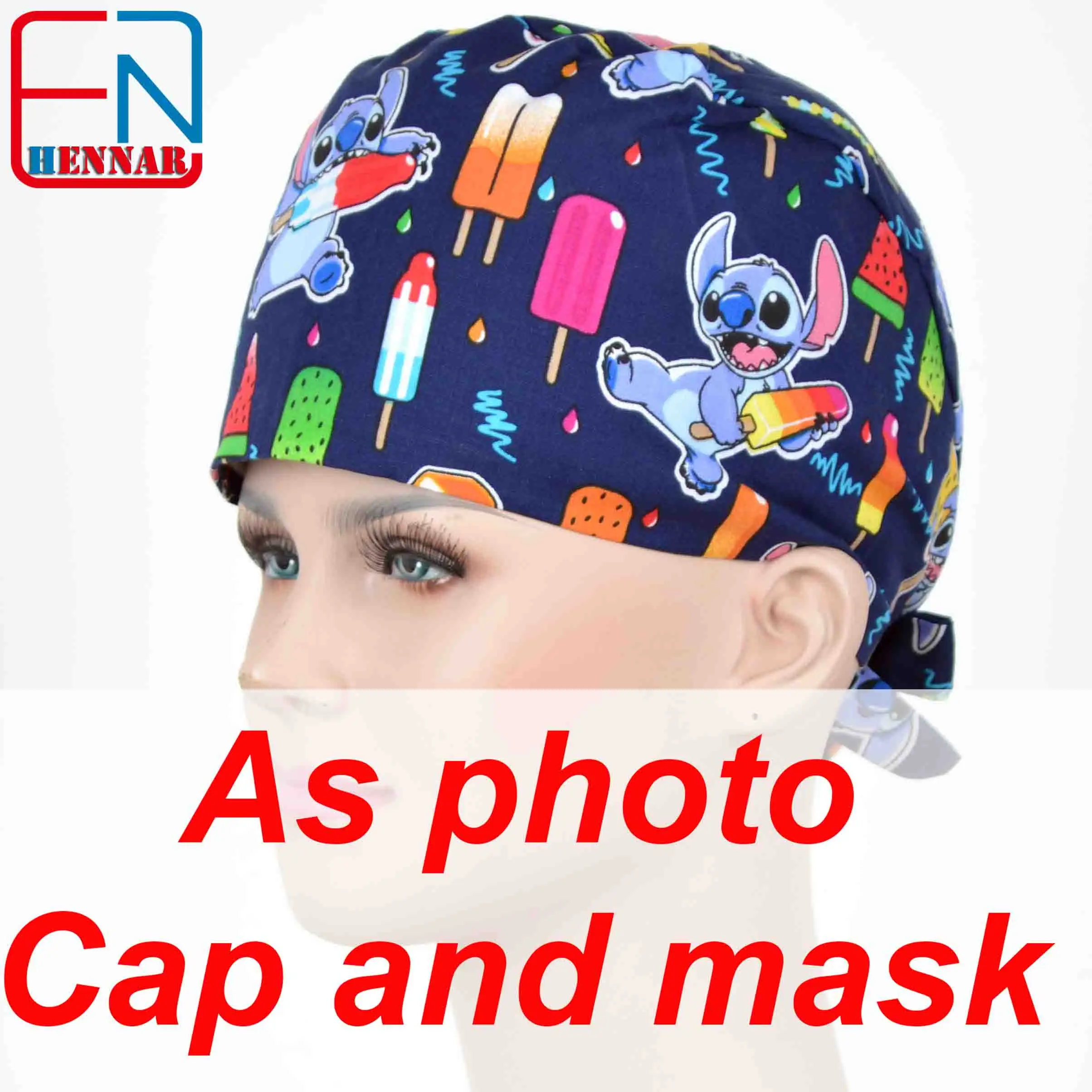 Cap and mask Новые Хирургические колпачки, медицинские новые Хирургические колпачки, маска для мужчин и женщин со свитером, хлопок, медицинские колпачки с принтом унисекс - Цвет: Cap and mask