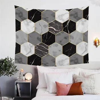 BlessLiving Marble Tapestry Modern Terrazzo Geometric Decorative Wall Hanging for Living Room Tropical Green Palm Leaf Bed Sheet 2