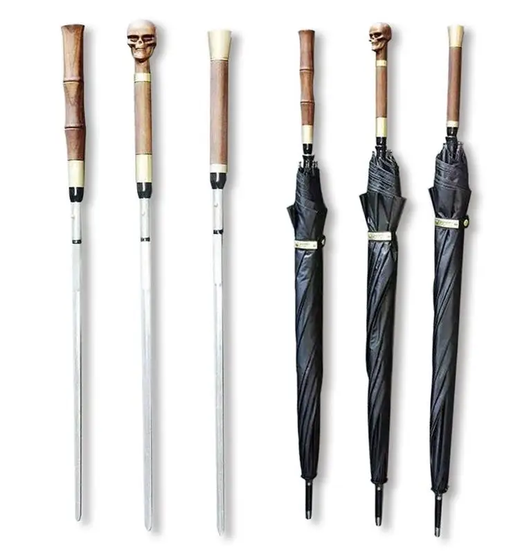 Ветрозащитный самурайский зонтик от солнца и дождя прямой с длинной ручкой в