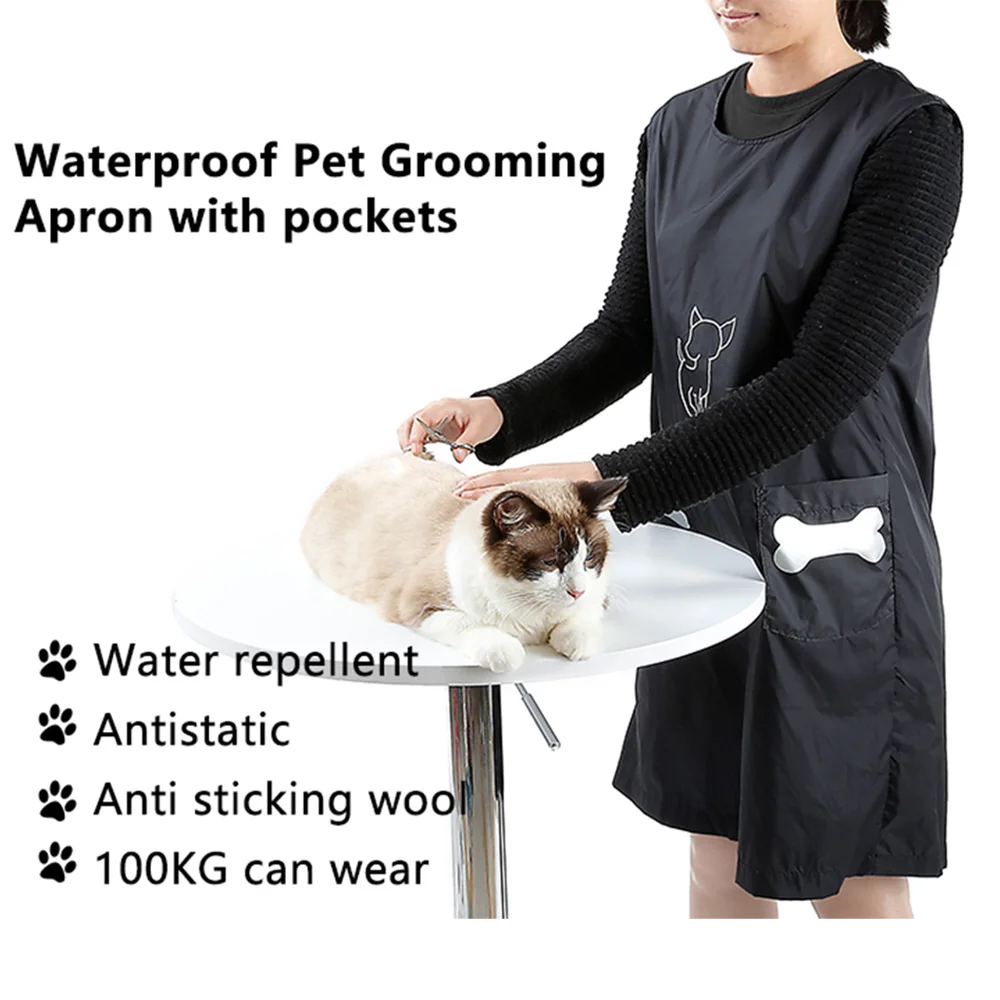 

Pet Shop Clothes Beautician Waterproof Overall Sleeveless Anti-stick Hair Grooming Apron Cat Dog Bathing Suit With Pockets G1103