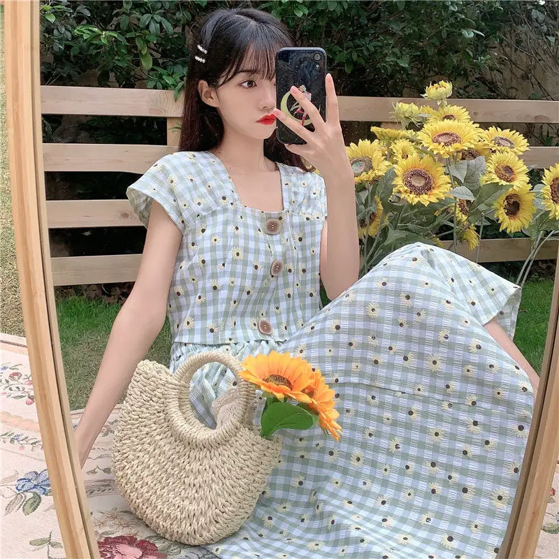 

Two - Piece Suit Skirt Summer Small Floral Ladylike Short Temperamental Coat Skirt Long High Waist Slimming and Fashionable