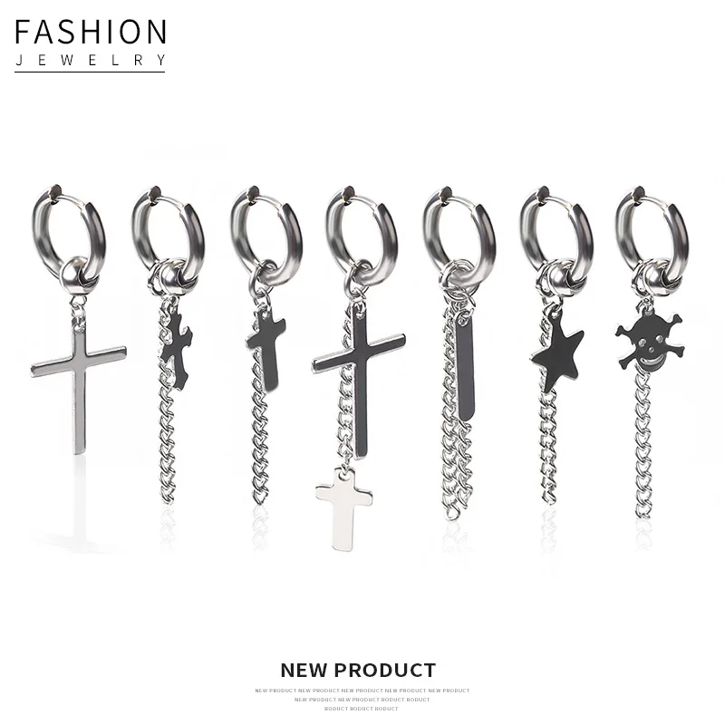 Корейские трендовые серьги Kpop для женщин и мужчин 2020 крест Череп цепь хип хоп