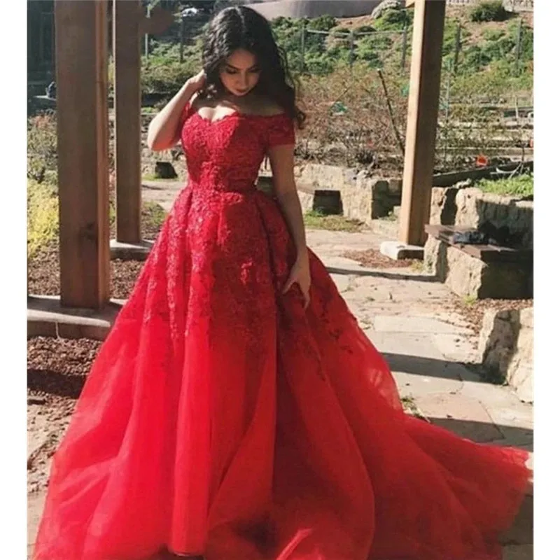 Vestidos De Noiva 2021 Elegant A-Line suknia slubna Wedding Dress Tulle Appliques red Princess Lace Wedding Gowns trouwjurk