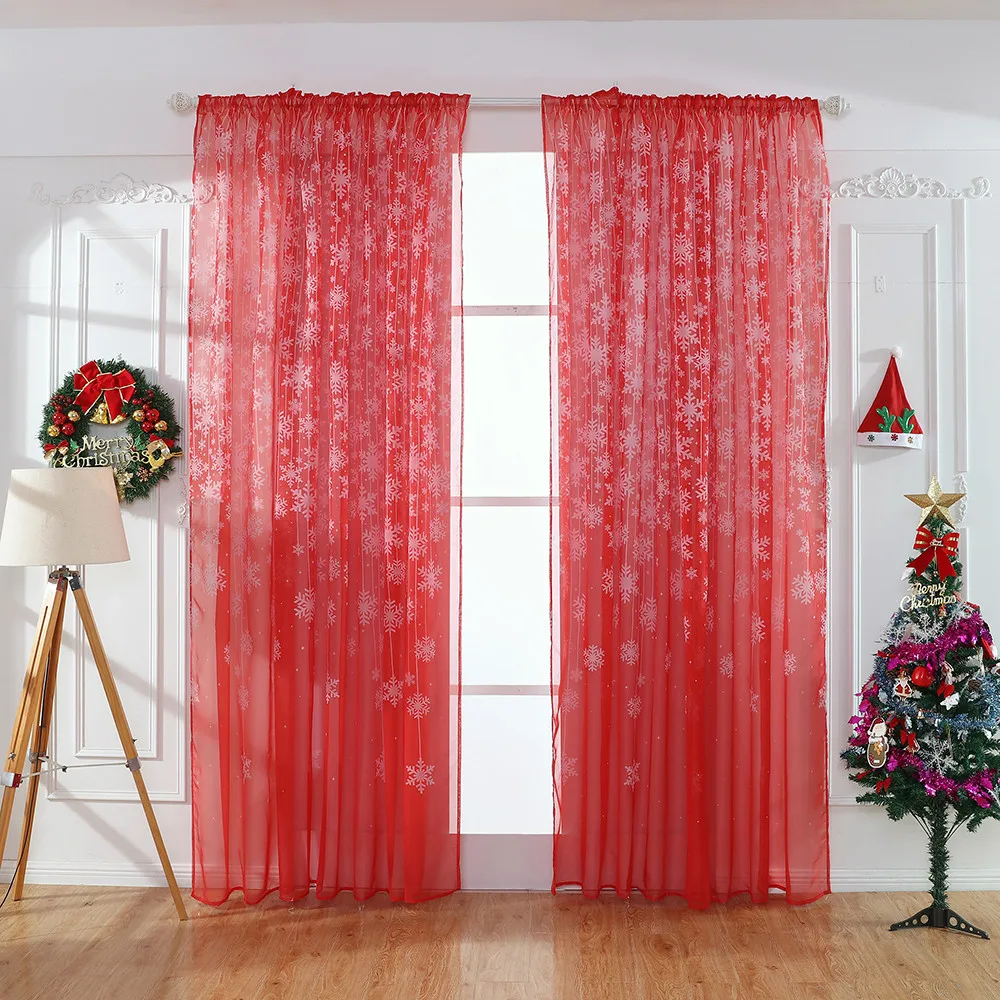 

1PC Christmas Snowflake Curtain Tulle Window Treatment Voile Drape Valance Yarn Curtains Christmas Decor For Home