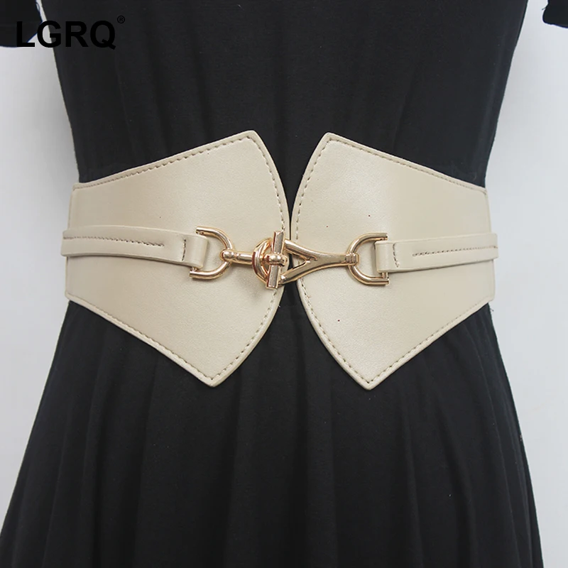 

[LGRQ] Pu Leather Black Apricot Irregular Wide Belt Personality Women New Fashion Tide All-match Spring Autumn 2021 1DE3549