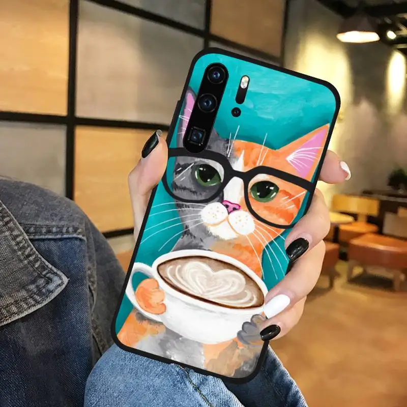 

Acrylic Coffee Milk Drink Bottle Cat Phone Case For Huawei honor Mate P 9 10 20 30 40 Pro 10i 7 8 a x Lite nova 5t