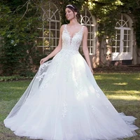 v neck wedding dresses for women 2021 applique lace beads sequins open back a line backless bridal gowns vestido de noiva