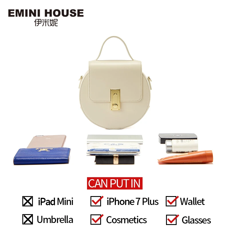 EMINI HOUSE, лоскут, спилок, кожа, верх-ручка, сумки, ремешок на цепочке, женская сумка на плечо, круглая форма, сплошной цвет, сумки через плечо для женщин