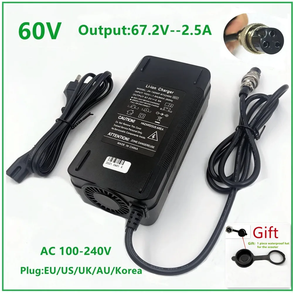 Conector para 16s 60v e Bicicleta Lítio Li-ion Carregador 2.5a Gx16 3pin Fêmea Xlr Scooter Bateria 60v 67.2v