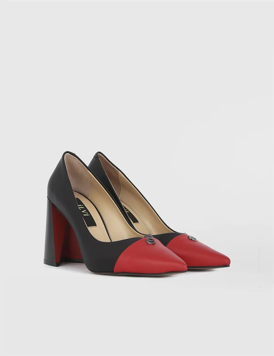 

ILVi-Genuine Leather Handmade Esna Red- Black Leather Women's Pump Women Shoes 2021 Spring/Summer