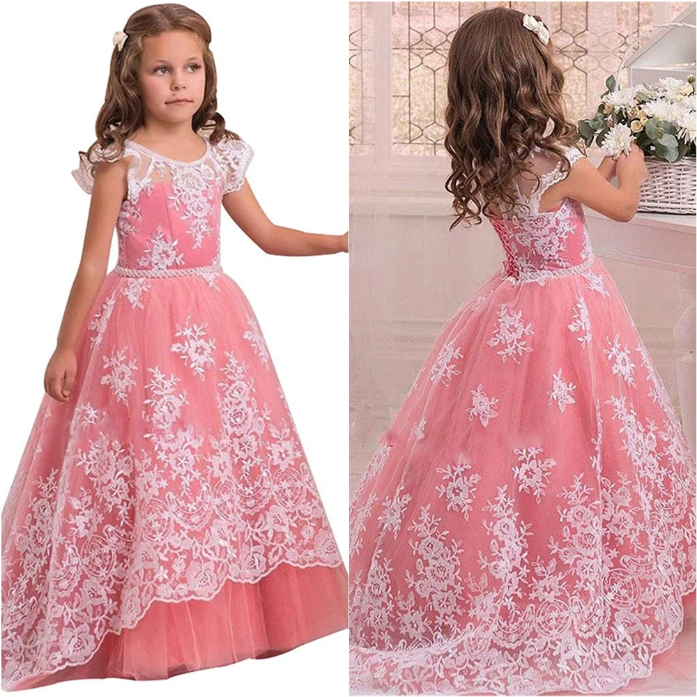 

Детское кружевное платье с аппликацией, с круглым вырезом