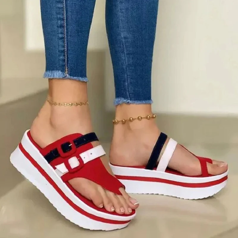 

2021 Summer Women Sandals Platform Peep Toe Sandals Slippers Ladies Beach Casual Sandales Buckle Chunky Slides for Women