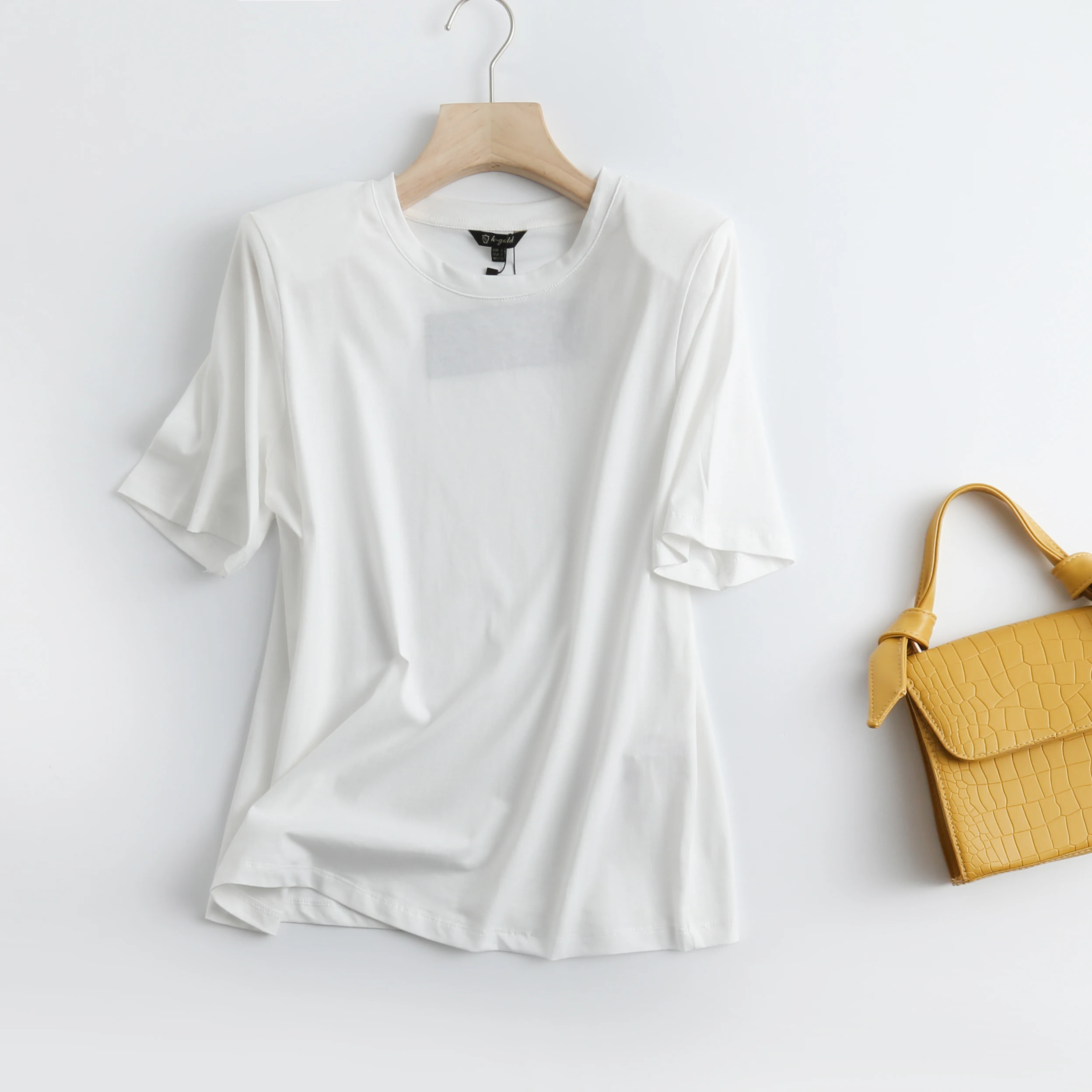 Maxdutti Camisetas Verano Mujer 2021 England Style Fashion Muliticolor Cotton O-neck Simple Shoulder Pads Summer T Shirt Women | Женская
