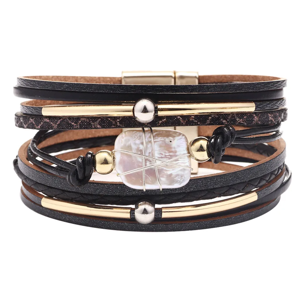 Кожаный браслет с несколькими веревками Boho браслеты-манжеты pulseira masculina кожаный