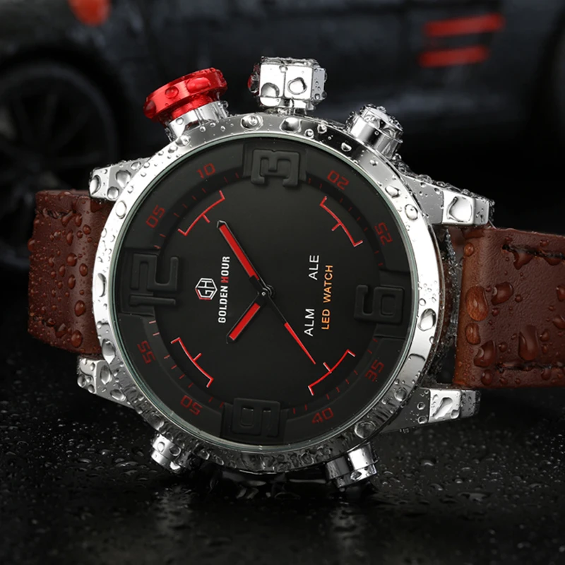 Мужские наручные часы GOLDENHOUR автоматические спортивные кожаные в стиле милитари