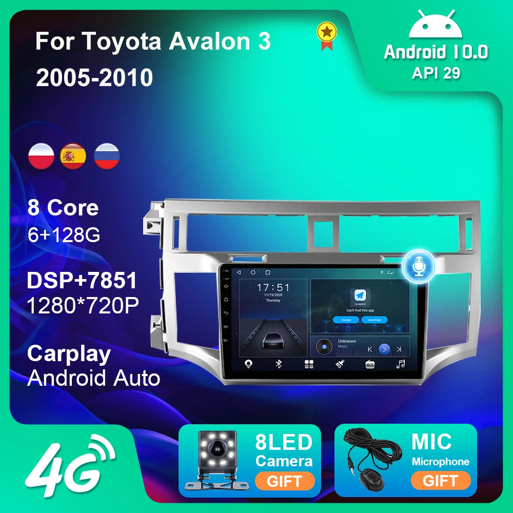 128G Android 10 автомобильный 4G WIFI радио навигация GPS для Toyota Avalon 3 2005 2010 мультимедийный