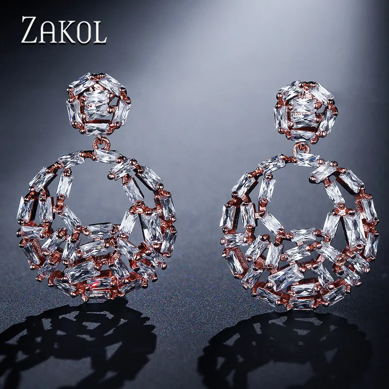 Женские серьги ZAKOL круглые с фианитом для свадебной вечеринки
