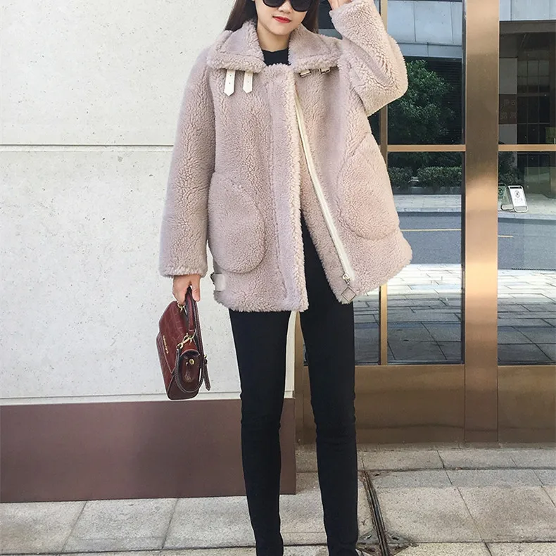 SY10 зимнее женское пальто из 30% шерсти на молнии с отворотами теплая куртка