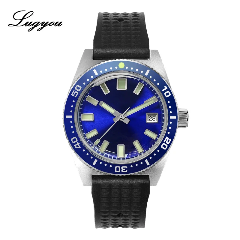 Rubber Blue no logo Lugyou San Martin 62Mas Diver механические Автоматические Мужские часы из нержавеющей стали NH35 керамический ободок с циферблатом от солнца резиновое минеральное стекло - Цвет: Rubber Blue no logo