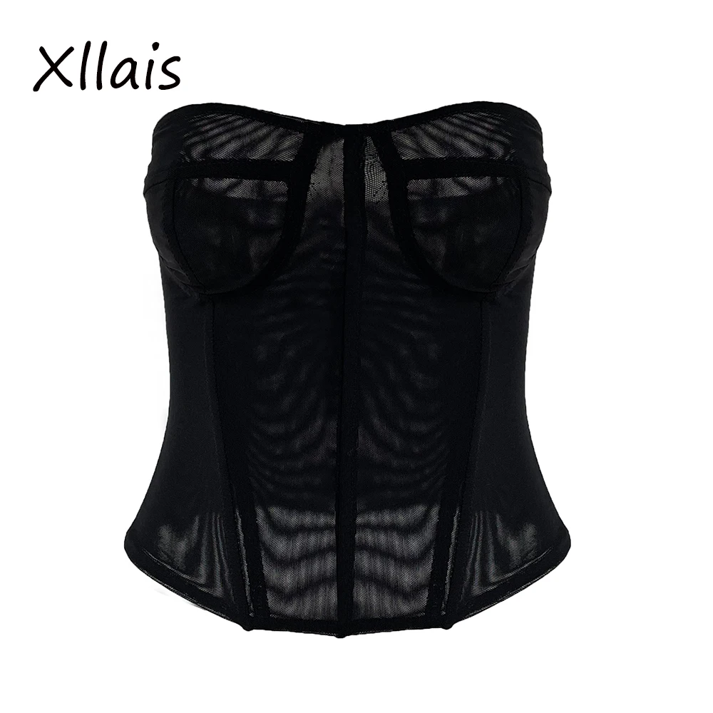 

Корсет XLLAIS без бретелек, топ для декольте, формирователь тела, мягкая дышащая сетчатая одежда для похудения на молнии, женская одежда, Черно...